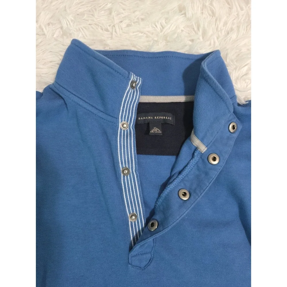 Banana Republic Sweater Mens Large Blue Cotton‎ Snap Button Mock Neck Pullover